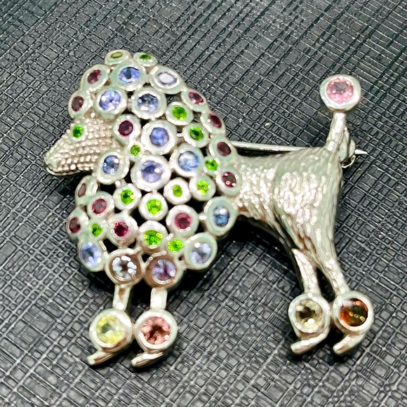 Sapphire Tanzanite Garnet 14KGP Poodle Brooch - Picture 2 of 5